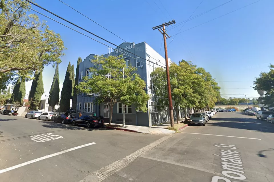 Google Maps street view of intersection of Romaine and Serrano in Los Angeles, California